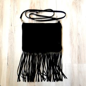 💯 Italian suede leather black fringe crossbody handbag